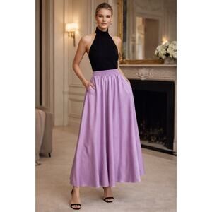 Vince 100% Silk Lavender Midi Skirt Flowy A-Line Pockets XS